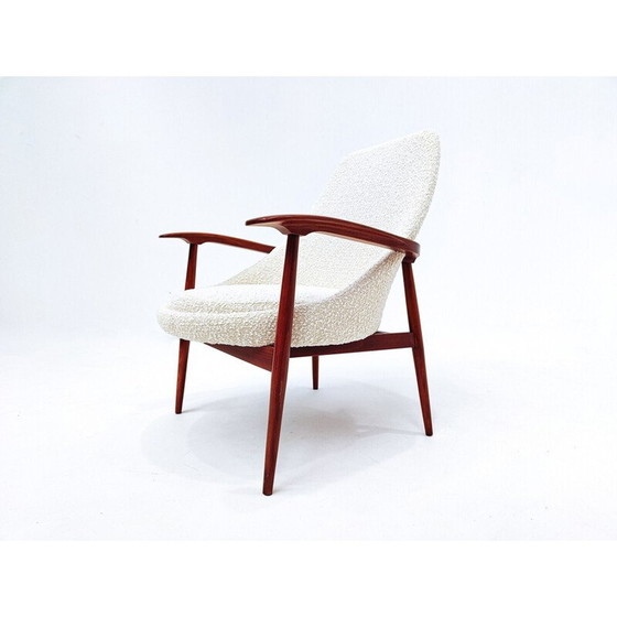 Image 1 of Paire de fauteuils vintage en bois et tissu bouclé blanc, Italie 1960