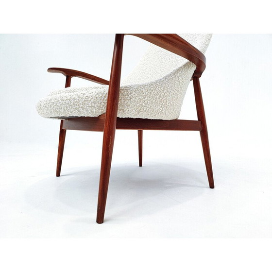 Image 1 of Paire de fauteuils vintage en bois et tissu bouclé blanc, Italie 1960