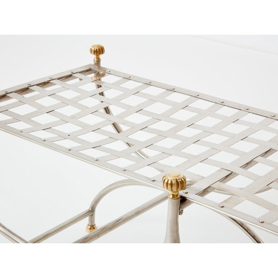 Image 1 of Banc vintage Savonarola curule en acier et laiton pour Maison Jansen circa 1960