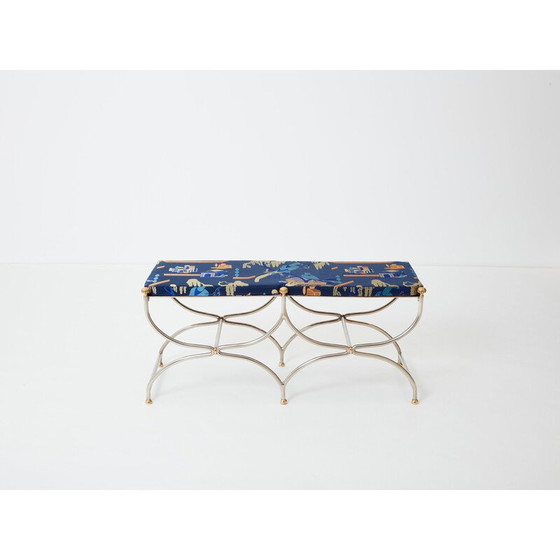 Image 1 of Banc vintage Savonarola curule en acier et laiton pour Maison Jansen circa 1960