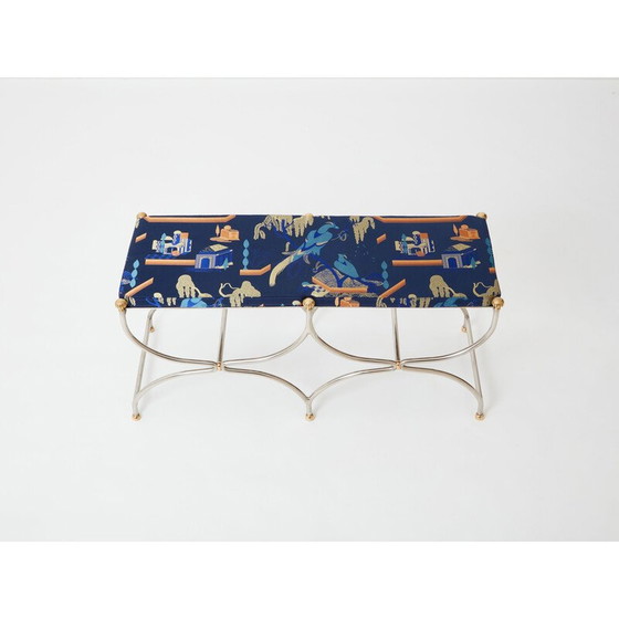 Image 1 of Banc vintage Savonarola curule en acier et laiton pour Maison Jansen circa 1960