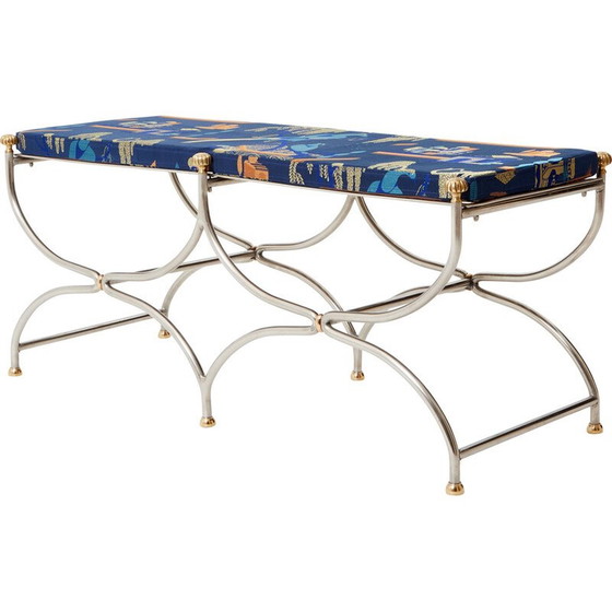 Image 1 of Banc vintage Savonarola curule en acier et laiton pour Maison Jansen circa 1960