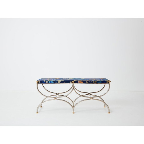 Image 1 of Banc vintage Savonarola curule en acier et laiton pour Maison Jansen circa 1960