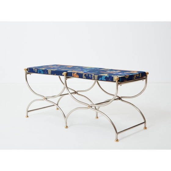 Image 1 of Banc vintage Savonarola curule en acier et laiton pour Maison Jansen circa 1960