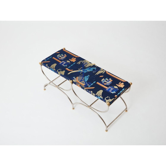 Image 1 of Banc vintage Savonarola curule en acier et laiton pour Maison Jansen circa 1960