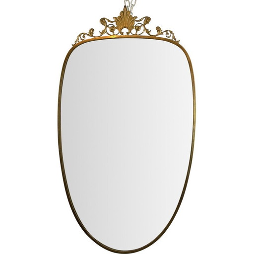 Miroir vintage avec cadre en laiton, Italie 1950