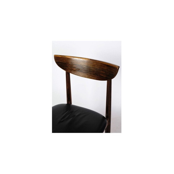 Image 1 of Ensemble de 6 chaises de salle à manger vintage en bois de rose et cuir noir, années 1960