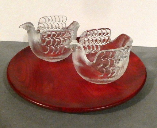 2 photophores Rosenthal, Birdy, Lisa Larson, Assiette en bois rouge Karl Holmberg, Suède