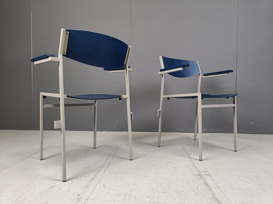 Image 1 of Fauteuils empilables minimalistes en métal et contreplaqué par Gijs Van Der Sluis, ensemble de 6