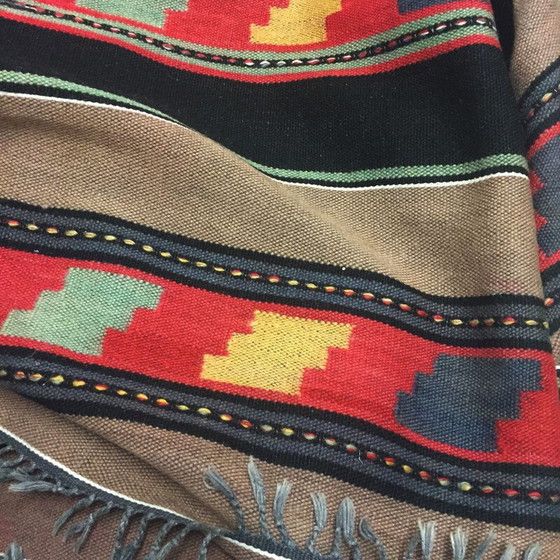 Image 1 of Tapis vintage fait main à rayures et motifs géométriques, Grèce 1950