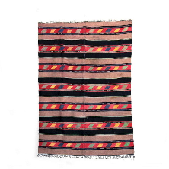 Image 1 of Tapis vintage fait main à rayures et motifs géométriques, Grèce 1950