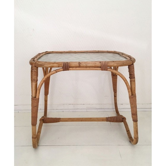 Image 1 of Table basse vintage en rotin et verre, Pays-Bas 1960