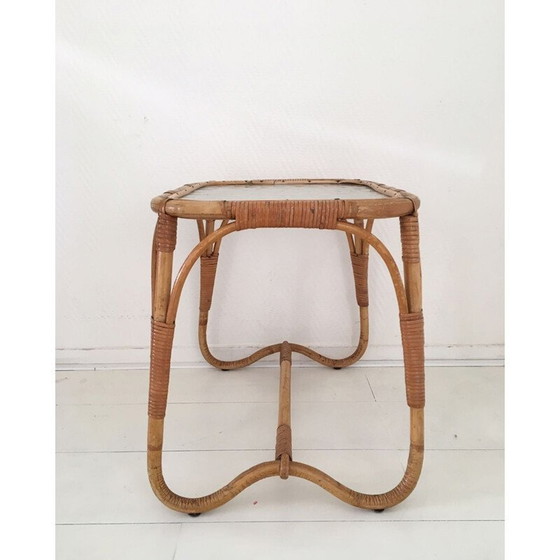 Image 1 of Table basse vintage en rotin et verre, Pays-Bas 1960
