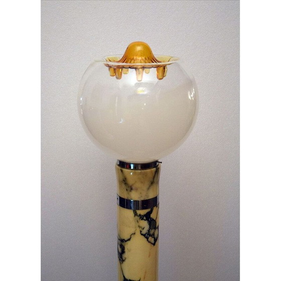 Image 1 of Lampadaire du milieu du siècle avec base et tige en marbre et abat-jour, Italie 1970