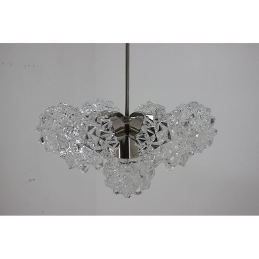 Lustre vintage en verre et acier par Kamenický Šenov, Tchécoslovaquie 1960