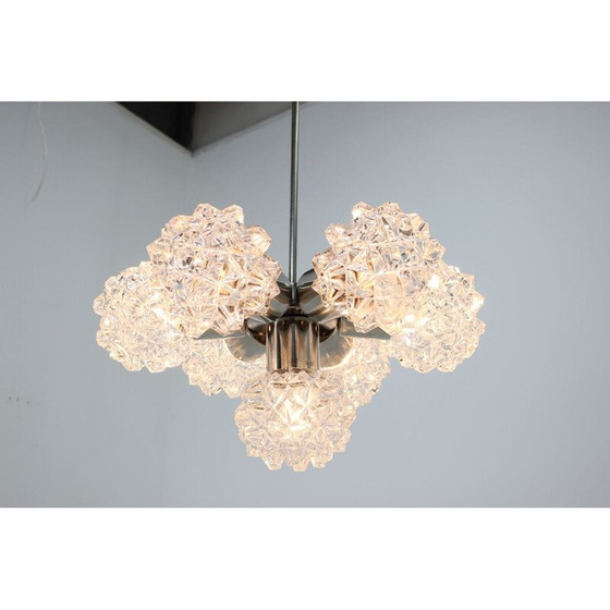 Image 1 of Lustre vintage en verre et acier par Kamenický Šenov, Tchécoslovaquie 1960