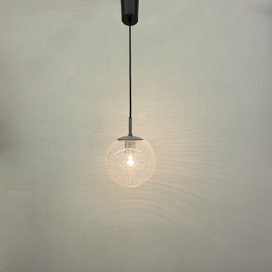 Image 1 of Lampe suspendue vintage en verre et métal pour Glashütte Limburg, Allemagne 1970
