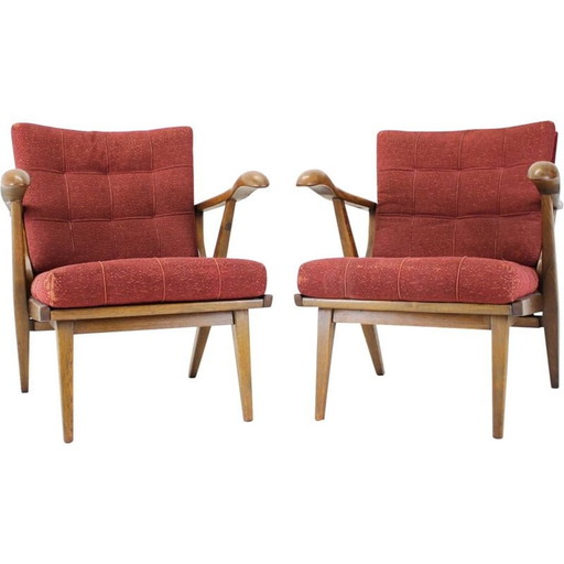 Paire de fauteuils vintage en chêne, Tchécoslovaquie 1960