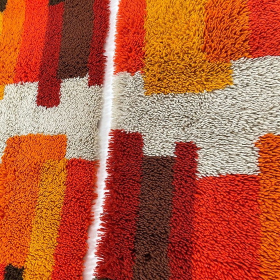 Image 1 of Paire de tapis vintage à poils longs en laine multicolore par Desso, Pays-Bas 1970