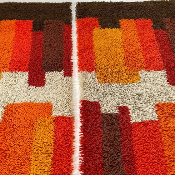 Image 1 of Paire de tapis vintage à poils longs en laine multicolore par Desso, Pays-Bas 1970