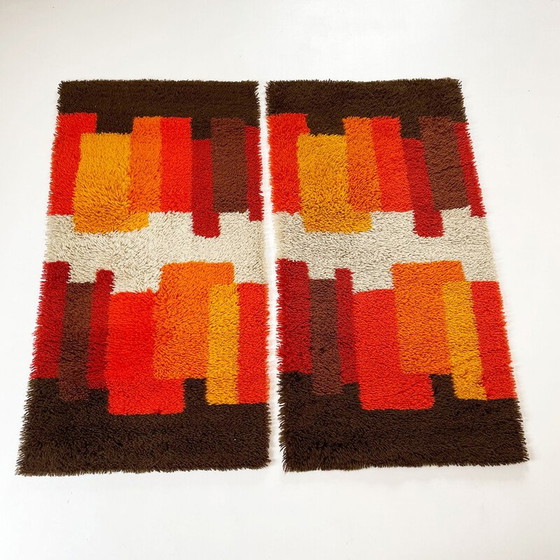 Image 1 of Paire de tapis vintage à poils longs en laine multicolore par Desso, Pays-Bas 1970