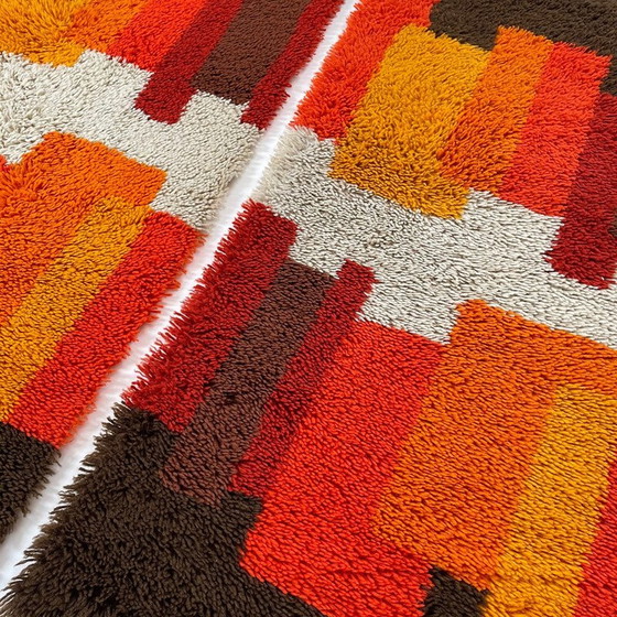 Image 1 of Paire de tapis vintage à poils longs en laine multicolore par Desso, Pays-Bas 1970