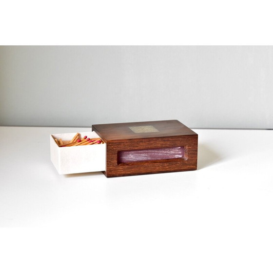 Image 1 of Boîte d'allumettes vintage en bois et argent par Hans Hansen, Danemark 1950