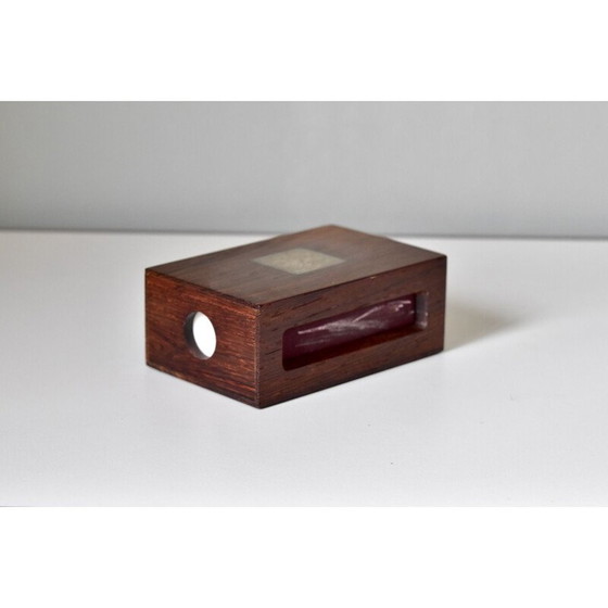 Image 1 of Boîte d'allumettes vintage en bois et argent par Hans Hansen, Danemark 1950