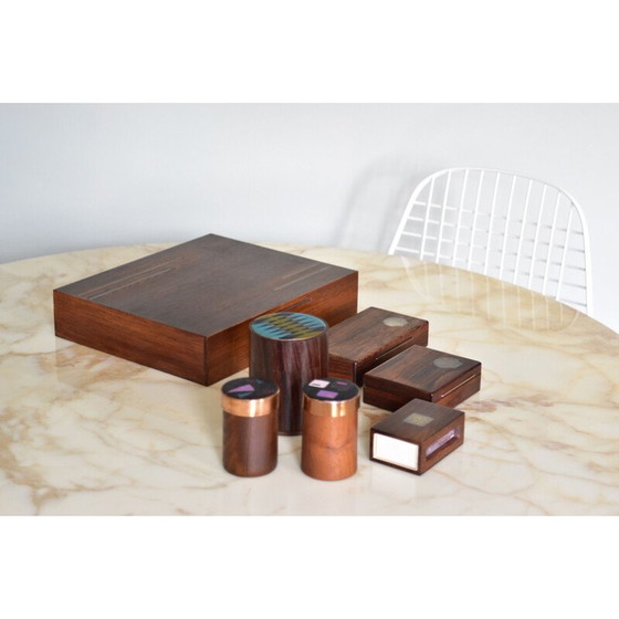 Image 1 of Boîte d'allumettes vintage en bois et argent par Hans Hansen, Danemark 1950