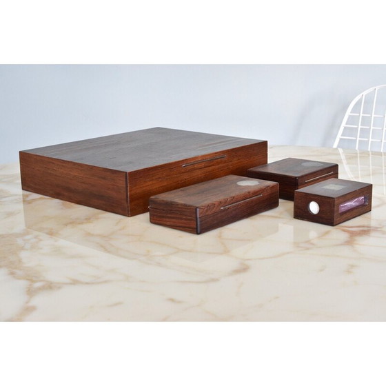 Image 1 of Boîte d'allumettes vintage en bois et argent par Hans Hansen, Danemark 1950