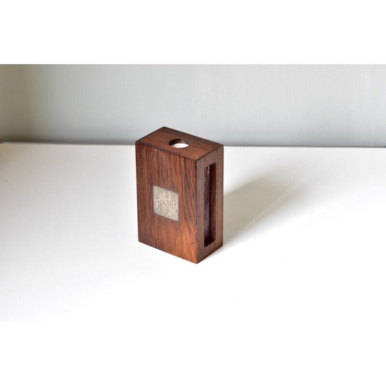 Image 1 of Boîte d'allumettes vintage en bois et argent par Hans Hansen, Danemark 1950