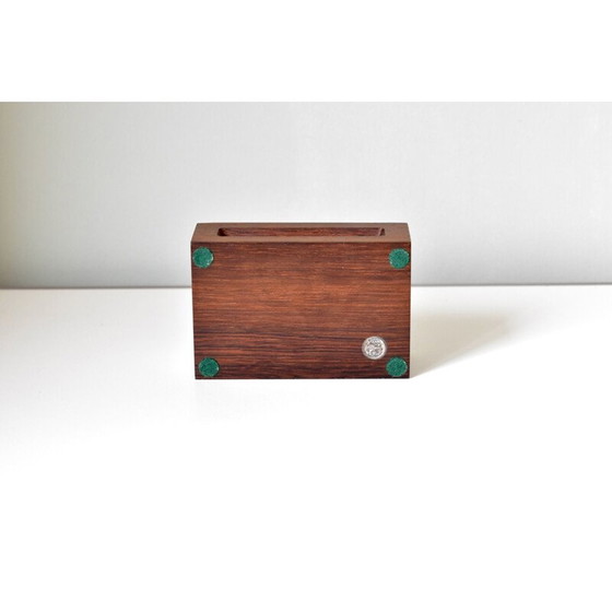 Image 1 of Boîte d'allumettes vintage en bois et argent par Hans Hansen, Danemark 1950