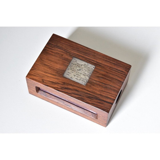 Image 1 of Boîte d'allumettes vintage en bois et argent par Hans Hansen, Danemark 1950