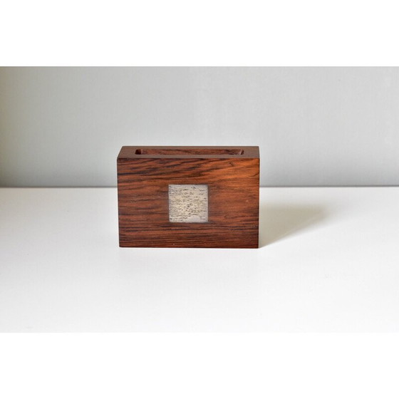 Image 1 of Boîte d'allumettes vintage en bois et argent par Hans Hansen, Danemark 1950