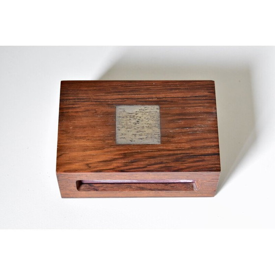 Image 1 of Boîte d'allumettes vintage en bois et argent par Hans Hansen, Danemark 1950
