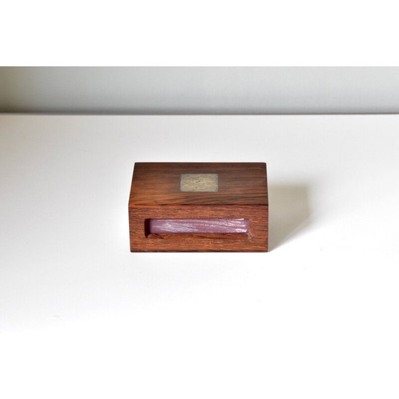 Image 1 of Boîte d'allumettes vintage en bois et argent par Hans Hansen, Danemark 1950