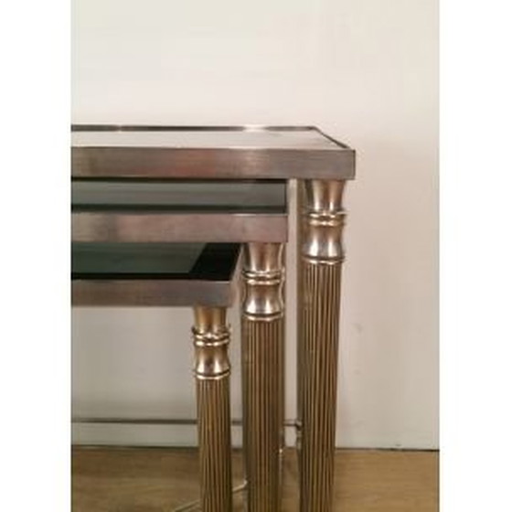 Image 1 of Ensemble de 3 tables gigognes vintage nickelées années 1960