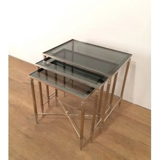 Image 1 of Ensemble de 3 tables gigognes vintage nickelées années 1960