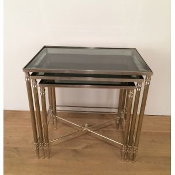 Image 1 of Ensemble de 3 tables gigognes vintage nickelées années 1960