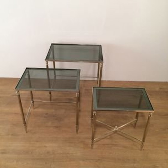 Image 1 of Ensemble de 3 tables gigognes vintage nickelées années 1960