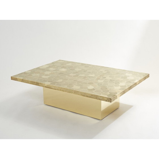 Image 1 of Table basse vintage belge en laiton gravé par Christian Krekels, 1970