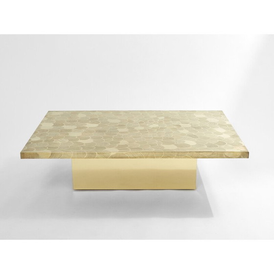 Image 1 of Table basse vintage belge en laiton gravé par Christian Krekels, 1970