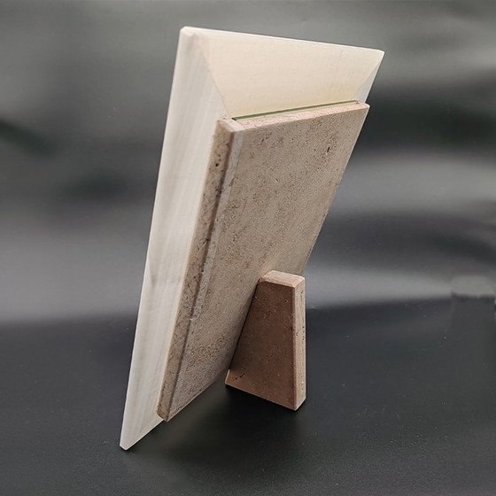 Image 1 of Cadre photo 1970S en onyx et travertin - Fabriqué en Italie.