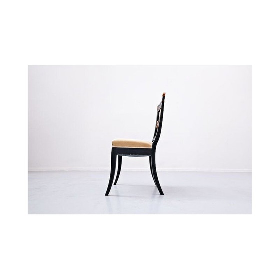 Image 1 of Ensemble de 8 chaises de salle à manger vintage noir et or, Belgique