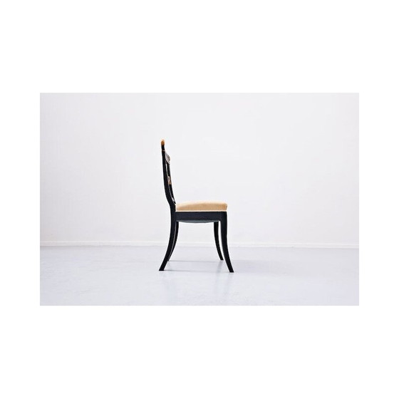 Image 1 of Ensemble de 8 chaises de salle à manger vintage noir et or, Belgique