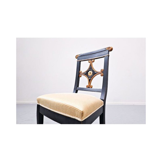 Image 1 of Ensemble de 8 chaises de salle à manger vintage noir et or, Belgique