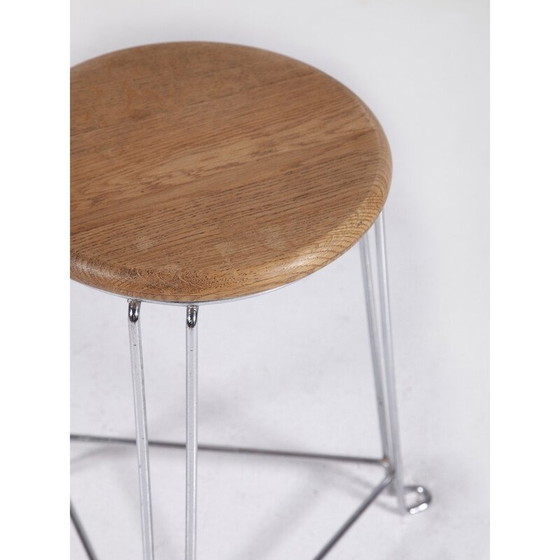 Image 1 of Tabouret industriel vintage en bois de bouleau et fil d'acier par Jan Van Der Togt pour Tomado, 1960