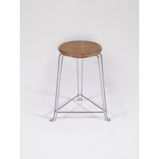 Image 1 of Tabouret industriel vintage en bois de bouleau et fil d'acier par Jan Van Der Togt pour Tomado, 1960