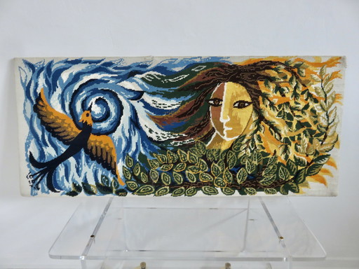 Grande Tapisserie, Canevas, Futuriste, Femme Stylisée, Moderniste, 1960 70
