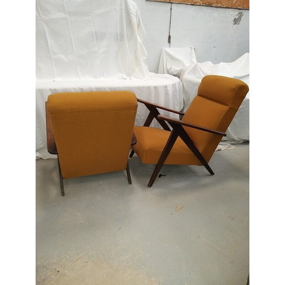 Image 1 of Paire de fauteuils vintage en bois et tissu, années 1950-1960